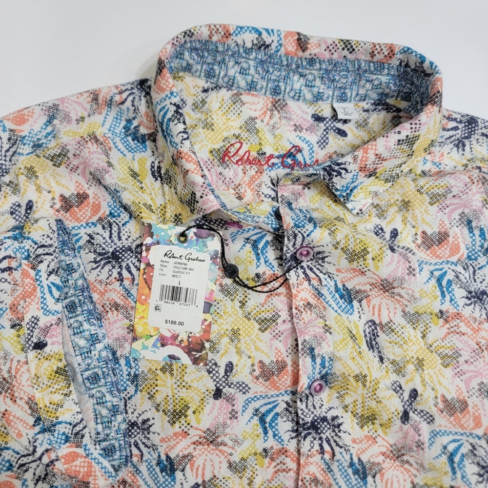 Robert Graham Gunning Classic Fit Multi Abstract Linen Blend Shirt Mens L $188